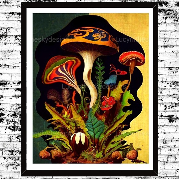 Art Print Retro Mushroom Painting Nature Print 8.5x11 - Picture 1 of 5